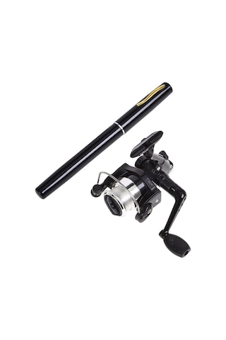 Shineyee Siyah 1.0m Uzatılabilir Kalem Olta Kamışı Ve Mini Spinning Makinesi Seti - Gömlek Cebine Sığar, Anti-ters Çevrimli, Balıkçılık Enthüslastları İçin Hediye