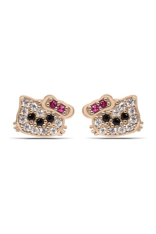 Hello Kitty Kedi Rose Kaplama 925 Ayar Gümüş Çocuk Küpe
