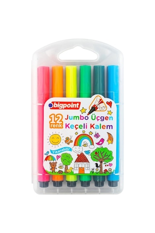 Bigpoint Jumbo Üçgen Keçeli Kalem 12'li Set Plastik Kutulu X 6'lı Paket