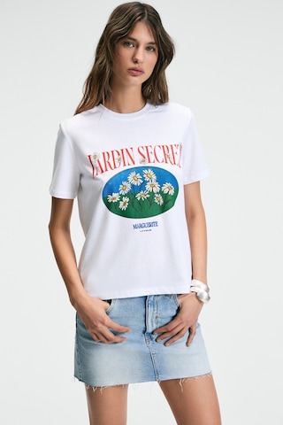 ETHIQUET KARIVA Kadın Bisiklet Yaka Kısa Kollu Ön Baskı Detaylı Regular Fit Beyaz T-Shirt