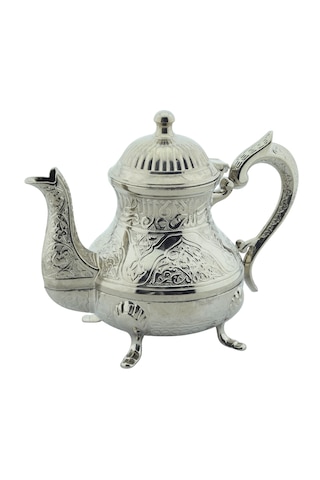 Dekoratif Gümüş Renkli Zarif İşlemeli Metal İbrik Demlik 17cmx22cm M2 Gümüş