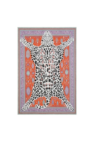 Cool Halı Jagora Leopar Kaplan Desen Vintage Kırmızı Şönil Halı Yıkanabilir Leoparlı Dekoratif Halı