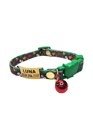 Ayz Markalama Güvenlik Kilitli İsimli Kedi Tasması Yılbaşı Temalı