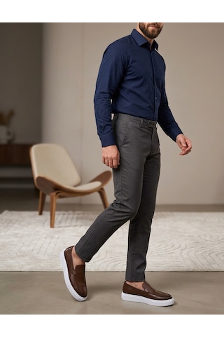 Growish Gr0318 Hakiki Deri Beyaz Eva Taban Günlük Kullanım Yüksek Taban Kahverengi Loafer Casual Ayakkabı
