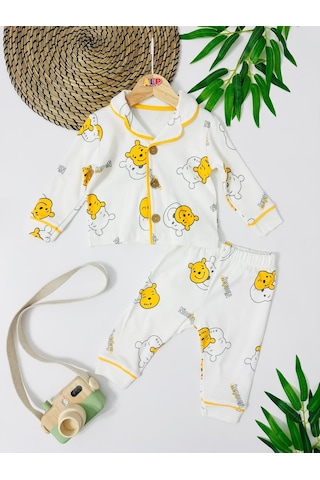 Pooh Önden Düğmeli Mevsimlik 2 Parça Pjama Takımı Sari