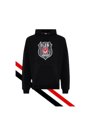 Beşiktaş Erkek Kapüşonlu Sweatshırt Logolu Siyah