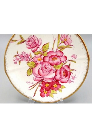 Roslyn China Sunning Dale 3'lü Porselen Antika İngiliz Pasta Tabağı 15cm Pembe