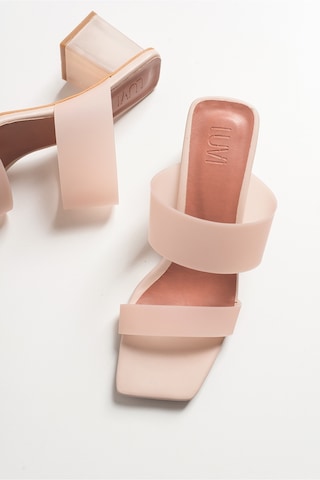 Luvishoes 123 Ten Cilt Topuklu Şeffaf Kadın Terlik Ten