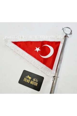 Motosiklet Makam Bayrağı Flama - Ay Yıldız Beyaz Püskül