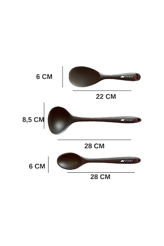 Sert Uçlu Silikon Kaşık Seti 3prç 28cm/22cm Kaşık 28cm Kepçe Syh