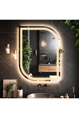 Curva Günışığı Kumlamalı Lavabo & Banyo Aynası Dokunmatik Sensörlü 65 X 90 Cm