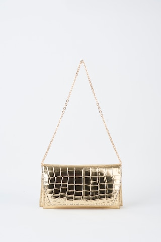 Vivaq Kadın Croco Gold Zarf Tasarım 2 Bölmeli Mini Zincir Askılı Çıt Çıt Kapama Clutch Ve El Çantası