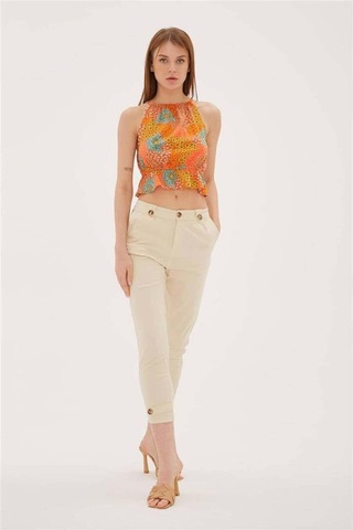 Fashion Friends Fashıon Frıends Kadın Paçası Düğme Detaylı Pantolon 23y-pnt0312k1 Çok Renkli