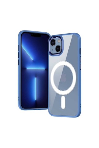 Apple Uyumlu iPhone 13 Kılıf Wireless Şarj Özellikli Zore Krom M-safe Silikon Kapak Pembe Açık