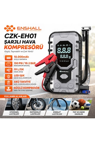 10.000mah Çantalı Akü Takviyeli 1000a Tepe Akımlı Araç Lastik Şişirme Hava Kompresörü Jump Starter 10000mah
