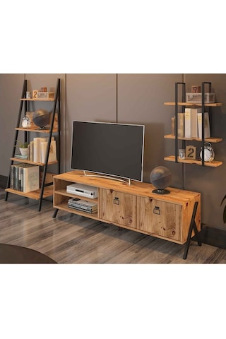 Avmpark Yanke Tv 150 Metal Raflı + Kitaplık Atlantik Çam