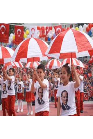 Bamtebi Baston Boy Manuel Unisex Kırmızı Beyaz Baston Model Gösteri Ve Yağmur Şemsiyesi Katlanır Baston Şmsy Beyaz - Kırmızı