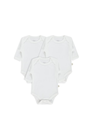 Civil Baby Düz Uzun Kol 3 Lü 3-9 Ay Çıtçıtlı Badi - Beyaz