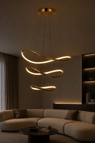 3 Katlı Modern Premium Gold 3 Renkli Ledli Sarkıt Avizesi Salon Mutfak Oturma Odası Modelleri 80w Beyaz