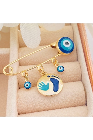 Bebek Yaka İğnesi Bebek Nazarlık El Ayak İzi Yaka İğnesi Gold