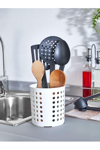 Beyaz Plastik Silindir Dik Kaşıklık & Tezgah Üstü Düzenleyicii