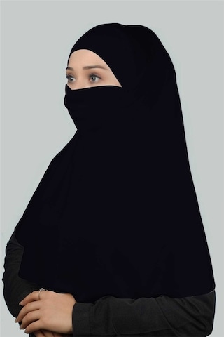 Altobeh Hazır Türban Peçeli Pratik Eşarp Tesettür Nikaplı Hijab - Namaz Örtüsü Sufle (XL) - Lacivert