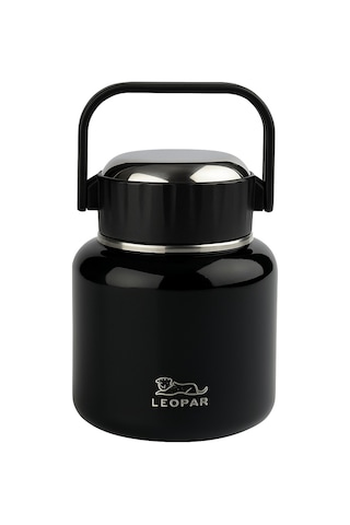 Çelik Mama Termosu Sıcak Veya Soğuk Yiyecekler İçin Öğle Yemeği Termosu 900 Ml - Siyah Siyah