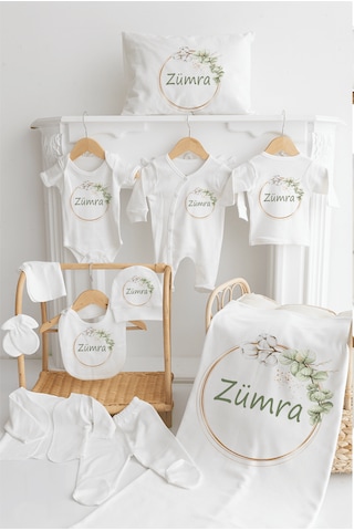 Bebewini Pamuk Baskılı 11'li İsimli Hastane Çıkışı M16 Ekru