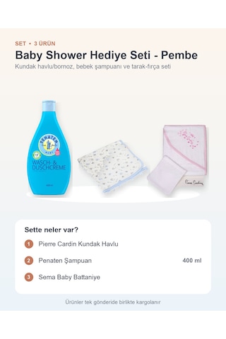 Baby Shower Hediye Seti 3 Parça: Pierre Cardin Kundak Havlu + Şampuan + Sema Baby Battaniye - Pembe
