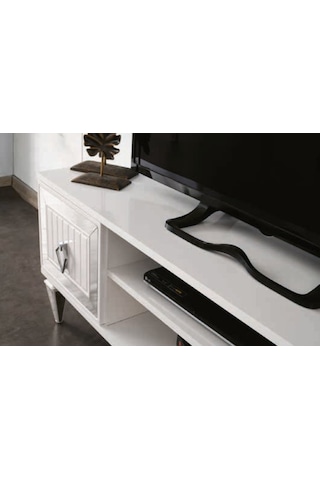 Bera Beyaz - Gümüş Aya Tv Sehpası Beyaz - Gümüş