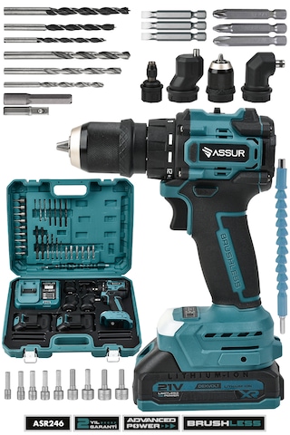 Assur ASR246 21V Çift Akü 4 Başlıklı Akülü Vidalama Mavi