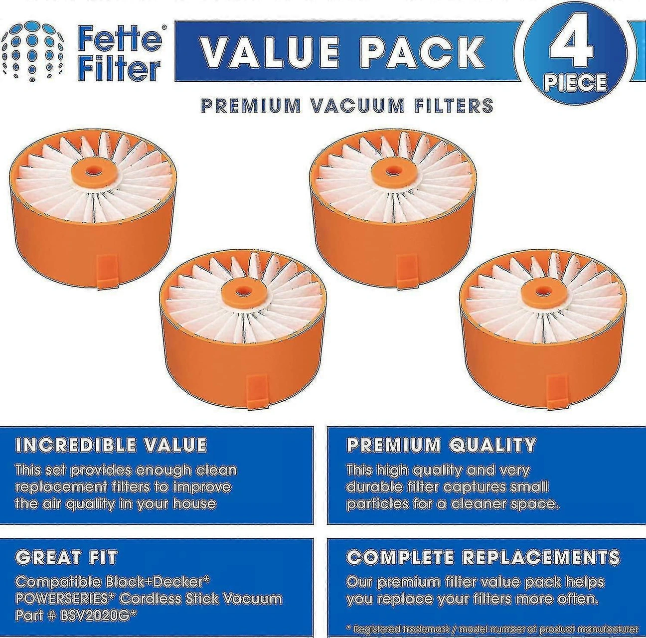 Black+decker Powerseries Extreme Kablosuz Dikey Süpürge İçin 4'lü Yedek Filtre Paketi Model Bsv2020