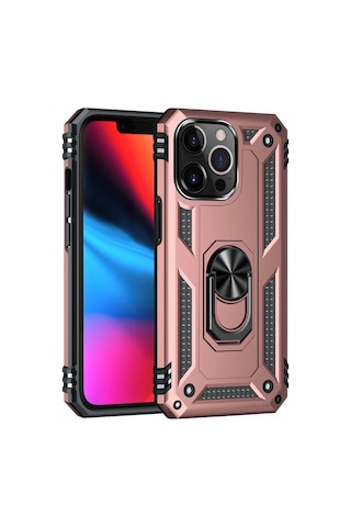Apple İphone 13 Pro Uyumlu Kılıf Sofya Yüzüklü Silikon Kapak - Rose Çok Renkli