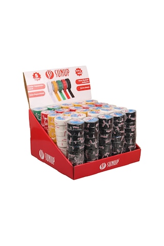Sunup Sn-27919 0.13x18mm 5 Renk İzole Elektrikçi Bant 10 Metre 50x5'li Paket Kırmızı- Sarı - Siyah - Yeşil - Beyaz