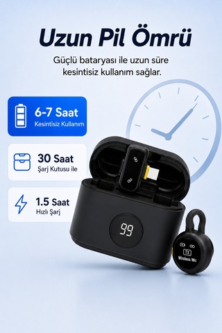 J77 Kablosuz Yaka Mikrofonu 2'li Şarj Kutulu Aı Gürültü Önleyici Type-c Alıcılı Vlog Röportaj Canlı Yayın Mikrofonu