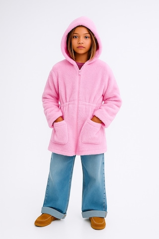 Esila Kids Kız Çocuk Ceket Peluş Kapüşonlu Uzun Kollu Kışlık Ceket 4-9 Yaş Pembe