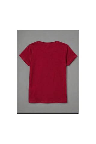 Pembe Kelebek Desenli Baskılı Kompakt T-shirt Kırmızı