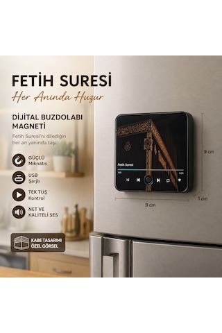 Fetih Suresi Çalan Kabe Temalı Dijital Buzdolabı Magneti Usb Şarjlı 4 Saat Kesintisiz Çalışma Manevi Hediye Siyah