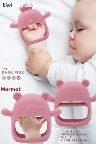 Kiwi 2 İn 1 Chicken - Marmot Tutması Kolay  Diş Kaşıyıcı Seti Alman Tasarım Dark Pink 2
