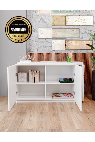 Rafineri Flor Çalışma Masası Dolaplı Açılır Katlanır Masa Mdf Bey Beyaz