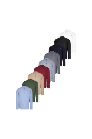 Dokuzlu Set G783 Dewberry Hakim Yaka Gömlek-siyah-beyaz-lacivert-bordo-mavi-haki-bej-antrasit-gri Siyah-beyaz-lacivert-bordo-mavi-haki-bej-antrasit-gri