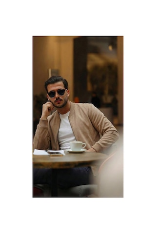 Butik İstanbul Erkek Scuba Süet Kumaş Bomber Hırka Taba