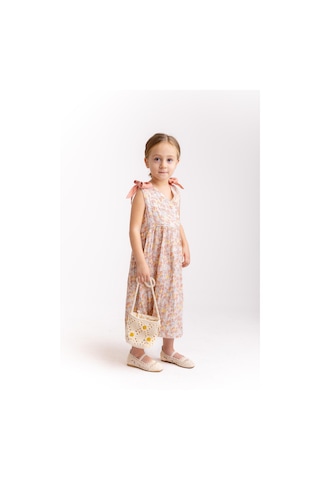 Omuzları Fiyonklu Çıtır Müslin Kız Çocuk Elbise Gül Kurusu Gülkurusu