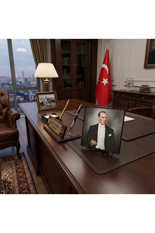 Atatürk Masaüstü Ahşap Tablo - Kabartmalı Baskı Şık Hediyelik 16x16 Cm No 1 3 Parça