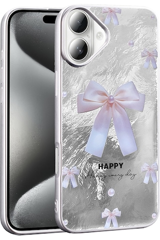 Apple Uyumlu iPhone 16 Plus Kılıf Desenli Zore Mep Kapak İncili Fiyonk