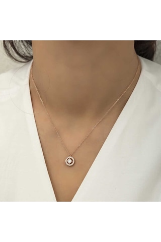 Gümüş Rose Minimal Yuvarlak Tektaş Bayan Kolye Çok Renkli