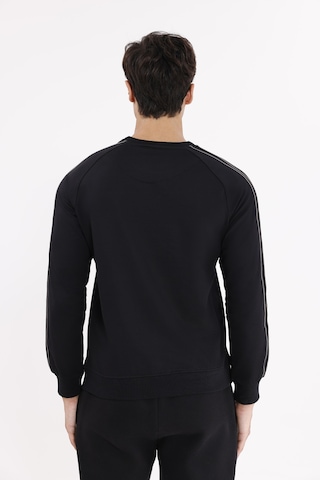 Rowinger Çift Şeritli Raglan Kol Minimal Logolu Bisiklet Yaka Sweatshirt Black