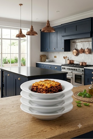 Termogold 6 Adet Melamin Derin Makarna Ve Spagetti Salata Tabağı Seti - 25 Cm Şef Tabağı - Beyaz Beyaz