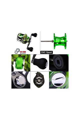 Shineyee Sol El 18+1 Rulmanlı 7.2:1 Oranlı 10kg Maksimum Sürtünme Kapasiteli Nilon Malzeme Metal Kamuflaj Balık Makinesi