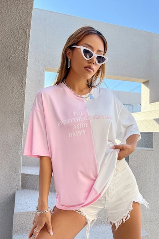 Uyguntarz Unisex Everything Baskılı Oversize Tshirt Pembe